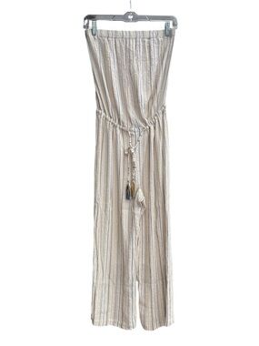 Becca Striped Cream Strapless Wide-Leg Jumpsuit Size S